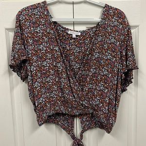 Blouse with purple orange white and pink flowers size L
